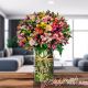 150 Alstroemerias en florero de vidrio